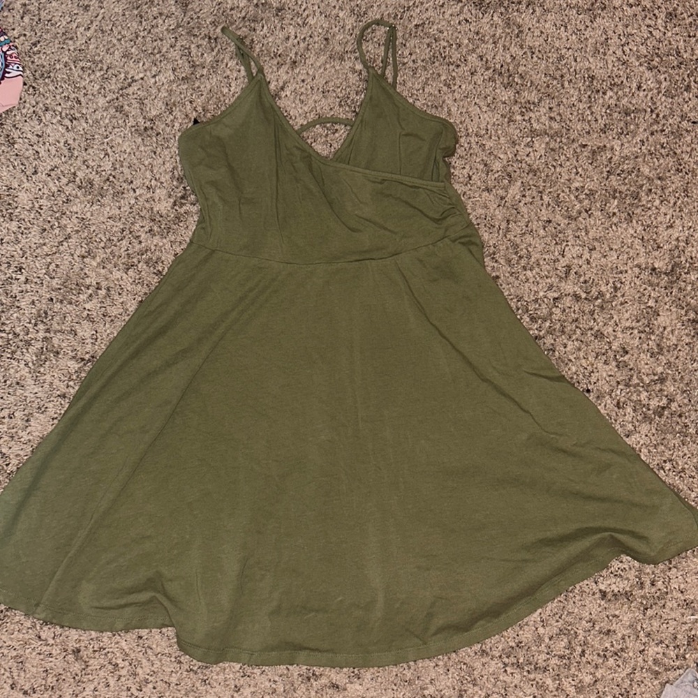 army green spaghetti strap flow dress.